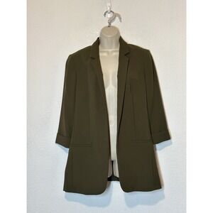 Express Longline Blazer Olive Green Open Front 3/4 Sleeve Jacket Core Basic Lg